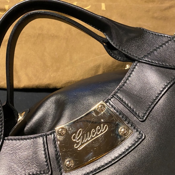 GUCCI LARGE BLACK LEATHER RACE TOTE new condition - Picture 5 of 12